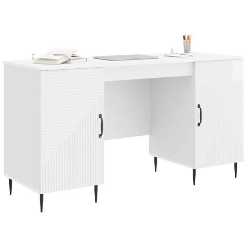 Scrivania Bianco Lucido 142,5 x 50 x 75 cm Legno ingegnerizzato - Foto 2