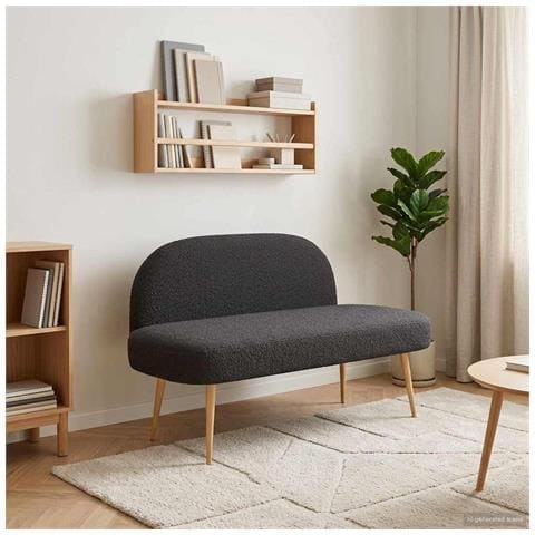 Panchina imbottita con schienale Nero 110 x 60 x 76 cm Bouclé - Foto 2
