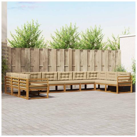 Set di divani da esterno con cuscino 10 pcs Naturale e Beige - Foto 2