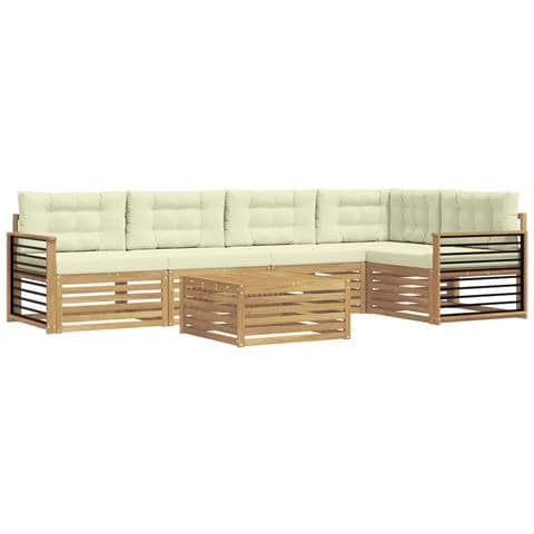 Set di divani da esterno 6 pcs Bianco e Crema Poliestere - Foto 1