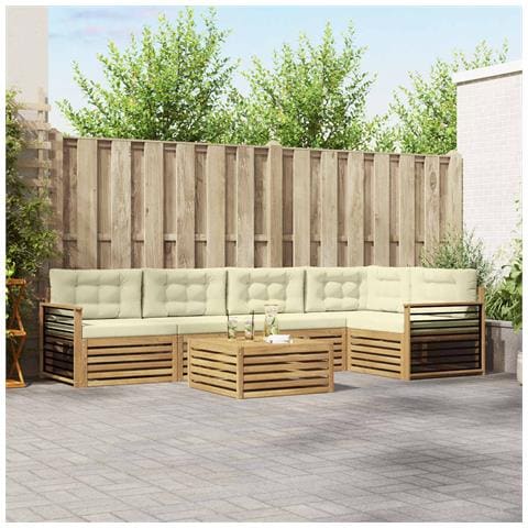 Set di divani da esterno 6 pcs Bianco e Crema Poliestere - Foto 2