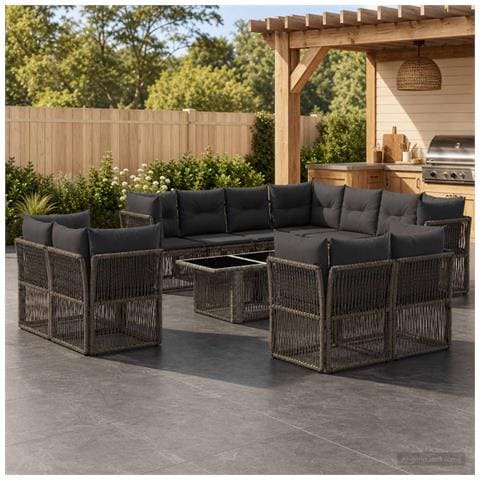Set Divano da Giardino 12 pz Grigio polyrattan - Foto 2