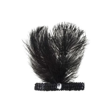 Fascia Nera In Paillettes Con 2 Piume E - Foto 1
