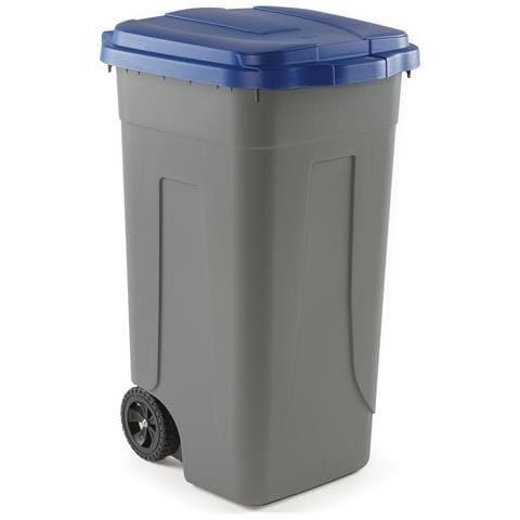 Bidone Carrellato Per Raccolta Differenziata Grigio Lt. 100 Con Coperchio - Blu - Foto 1