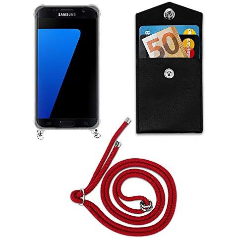 Catena Di Telefoni Cellulari Compatibile Con Samsung Galaxy S7 In Rosso Rubino - Coperchio Protettivo In Silicone Con Anelli D'argento, Cinturino In Corda E Custodia Staccabile - Foto 2
