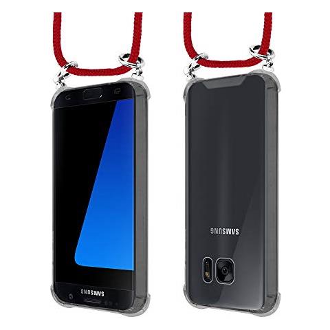 Catena Di Telefoni Cellulari Compatibile Con Samsung Galaxy S7 In Rosso Rubino - Coperchio Protettivo In Silicone Con Anelli D'argento, Cinturino In Corda E Custodia Staccabile - Foto 3