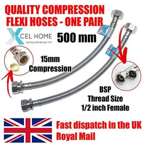 Xcel Casa 2 X 500mm X 12 Bsp Pipes 15 Millimetri Di Compressione Monoblocco Tap Connettori Cucina Bacino Flexi - Foto 4