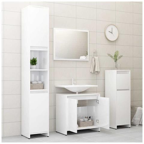 Set Mobili da Bagno Bianco Lucido in Legno Multistrato - Foto 2