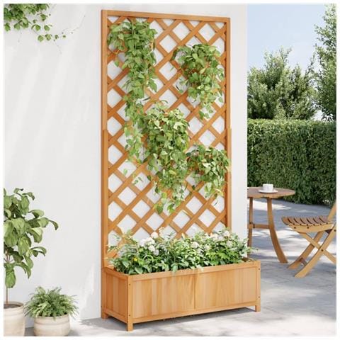 Fioriera Con Traliccio Marrone In Legno Massello Di Abete - Foto 1