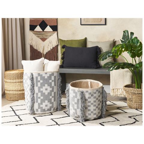 Set Di 2 Cestini Kalai Cotone Grigio - Foto 1