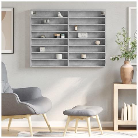 Armadietto Vetrina Grigio Cemento 100x8,5x75 Cm Multistrato - Foto 3
