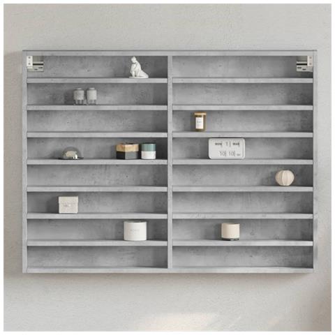 Armadietto Vetrina Grigio Cemento 100x8,5x75 Cm Multistrato - Foto 1