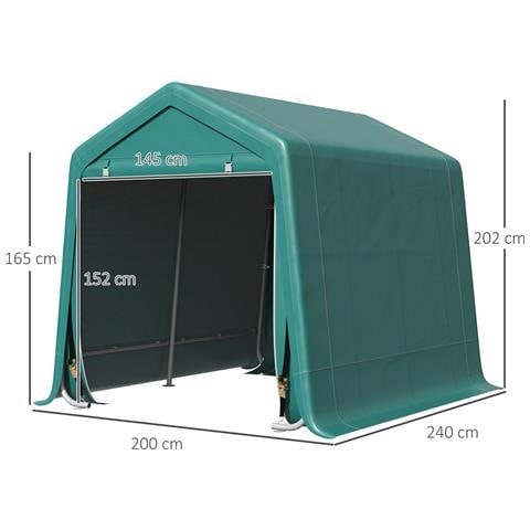 Tendone Garage All'aperto 2.4x2m Per Moto E Biciclette, Casetta Da Giardino Per Attrezzi In Metallo E Tessuto Pe, Verde - Foto 2