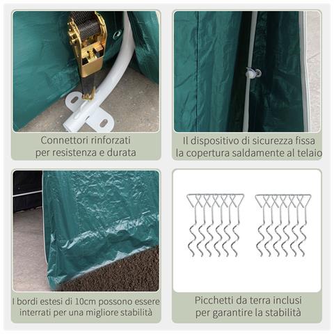 Tendone Garage All'aperto 2.4x2m Per Moto E Biciclette, Casetta Da Giardino Per Attrezzi In Metallo E Tessuto Pe, Verde - Foto 6