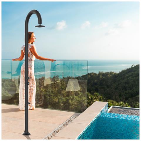 Luna Timer P Nera Doccia In Alluminio Doppio Attacco Acqua Fredda Laterale O Inferiore Su Un Unico Tubo Interno Doccia Acqua Fredda Temporizzata Con Soffione Lavapiedi E Miscelatore Nero - Foto 1