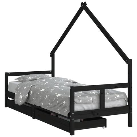 Giroletto Bambini con Cassetti Nero 80x200cm Massello di Pino - Foto 1