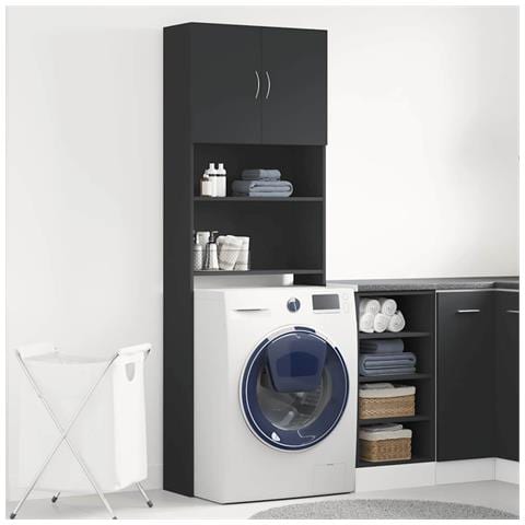 Mobile Lavatrice Nero 64x24x190 Cm In Legno Multistrato - Foto 3