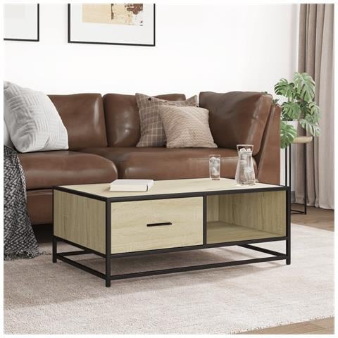 Tavolino Rovere Sonoma 90x57x35 Cm Legno Multistrato E Metallo - Foto 3