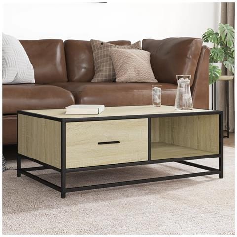 Tavolino Rovere Sonoma 90x57x35 Cm Legno Multistrato E Metallo - Foto 1