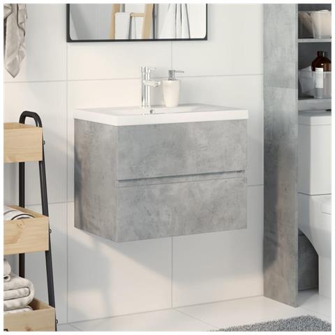 Set Mobili Da Bagno 2 Pz Grigio Cemento In Legno Multistrato - Foto 3