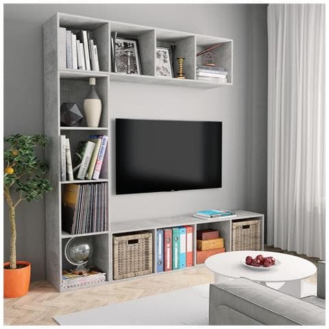 Lusso Casadino -  Set Mobili Libreria/porta Tv 3 Pz Grigio Cemento 180x30x180 Cm - Foto 6