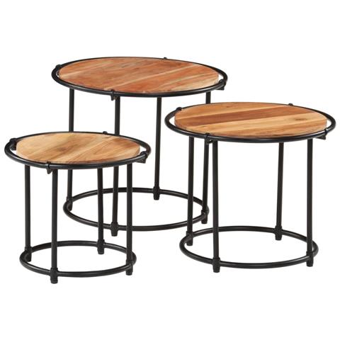 Tavolini A Incastro 3 Pz In Legno Massello Di Acacia - Foto 1