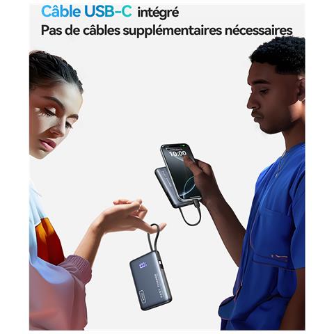 Batteria Esterna Tascabile 10000mah 2 Porte Usb-a / Usb-c Con Cavo Usb-c, Nero - Foto 2