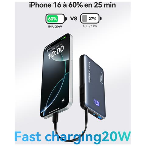 Batteria Esterna Tascabile 10000mah 2 Porte Usb-a / Usb-c Con Cavo Usb-c, Nero - Foto 4