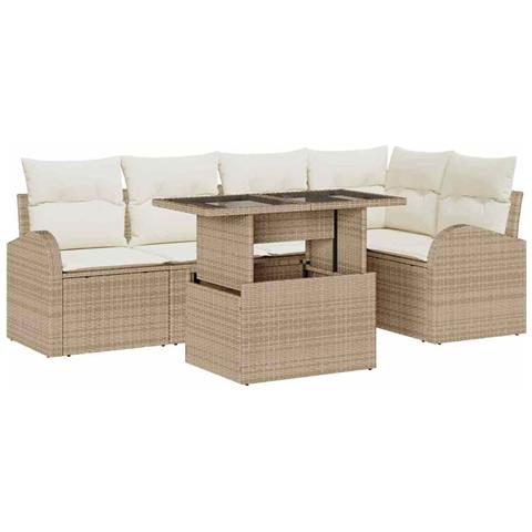 Set di Divani da Giardino 6 Pezzi con Cuscini Beige Rattan PE - Foto 1
