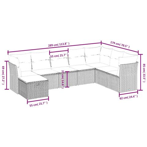 Set Divani da Giardino con Cuscini 8 pz Nero in Polyrattan - Foto 4