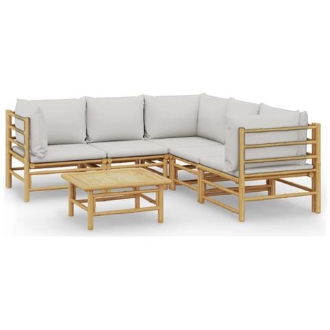 Set Salotto da Giardino 6pz con Cuscini Grigio Chiaro Bambù - Foto 1
