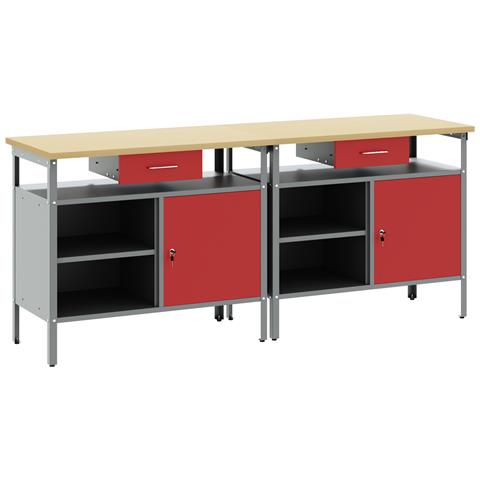 Set di 2 panchine da lavoro  in acciaio rosso - Foto 1