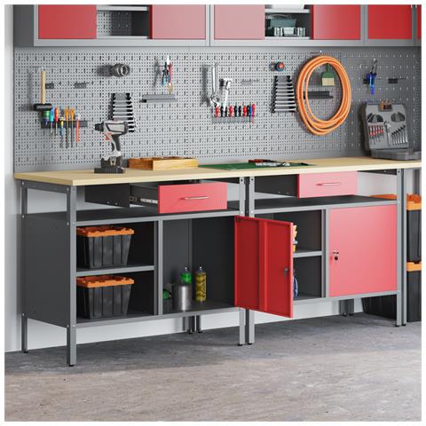 Set di 2 panchine da lavoro  in acciaio rosso - Foto 2