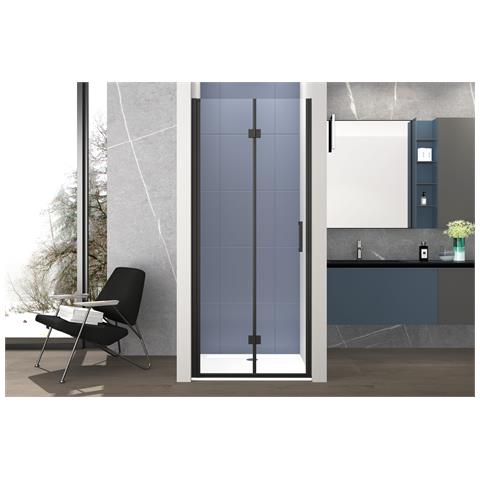 Box Doccia 100 Cm Apertura A Soffietto Nicchia H200 Cm Cristallo 6mm Profilo Nero Opaco Liam - Foto 1