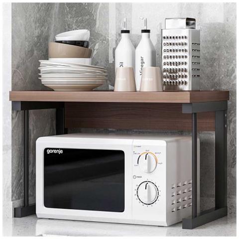 Scaffale Mensola Cucina Mobiletto Porta Microonde Con Ripiano Metallo Legno Noce - Foto 2