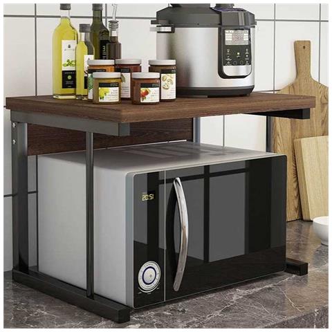 Scaffale Mensola Cucina Mobiletto Porta Microonde Con Ripiano Metallo Legno Noce - Foto 5