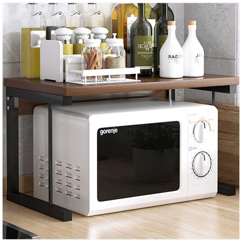 Scaffale Mensola Cucina Mobiletto Porta Microonde Con Ripiano Metallo Legno Noce - Foto 1