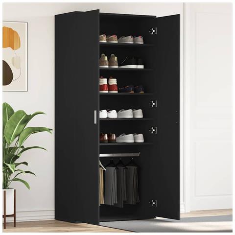 Mobile per scarpe Nero 80 x 39 x 180 cm Legno multistrato - Foto 2