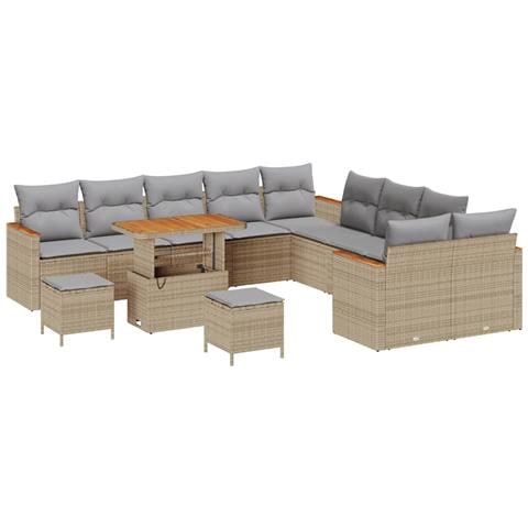 Set Divano da Giardino con cuscino 13 pcs Beige Poly Rattan - Foto 1