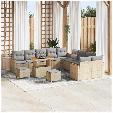 Set Divano da Giardino con cuscino 13 pcs Beige Poly Rattan - Foto 2