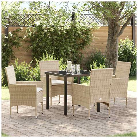 Set da Pranzo per Giardino con cuscino 5 pcs Beige Poly Rattan - Foto 2