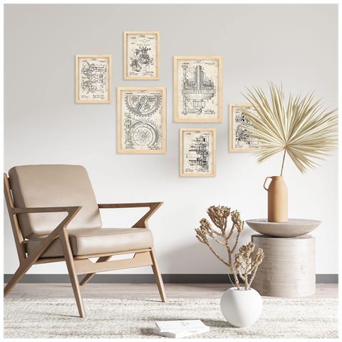 Set Di 6 Stampe Poster Con Brevetti Di Macchine Poster Con Immagini Di Brevetti Retrò Design D'interni In Stile Vintage A3 & A4 Telaio In Legno Chiaro - Foto 6