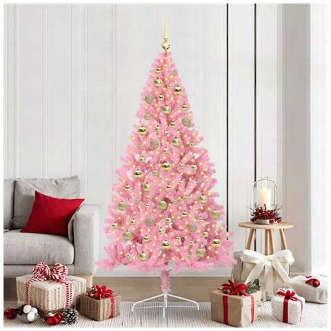 Albero di Natale artificiale con luci integrate Rosa 210 cm PVC - Foto 2