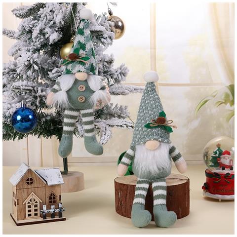 Statuetta Di Gnomo Natalizio - Ornamento Festivo Di Natale In Maglia Verde Con Gambe Lunghe In Stile Rudolph - Foto 6