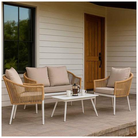 Set Tavolo, Divano E 2 Poltrone Beige 90x50x40, 58x65x84, 117x65x84 - Foto 2