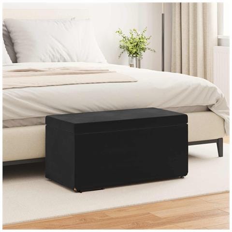 Pouf Nero 81 x 41 x 40 cm Velluto e Legno Ingegnerizzato - Foto 2