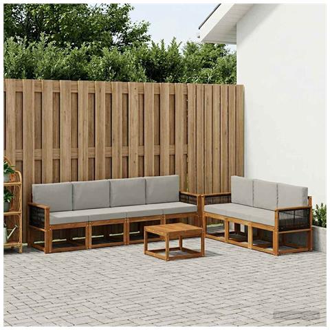 Set di divani da esterno 7 pcs Naturale e Grigio Chiaro - Foto 2