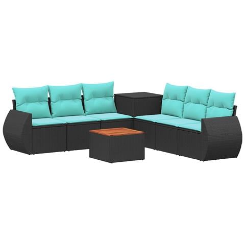 Set di divani 8 pz Nero e Blu Rattan sintetico e Acciaio - Foto 1
