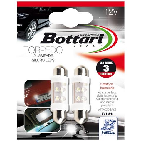 Lampada A Siluro 12v Sv 8,5-8 3 Led Bianchi ""torpedo 3"" Set 2 Pz - Foto 2
