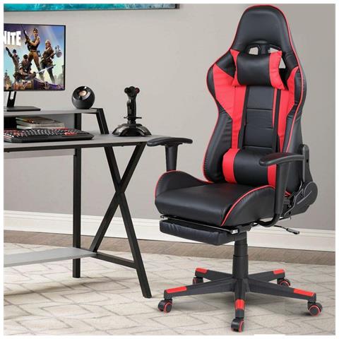 1 Sedia Poltrona Nylon Policarbonato Ergonomica Ruote Imbottita Poggiabraccia Nero E Rosso - Foto 1
